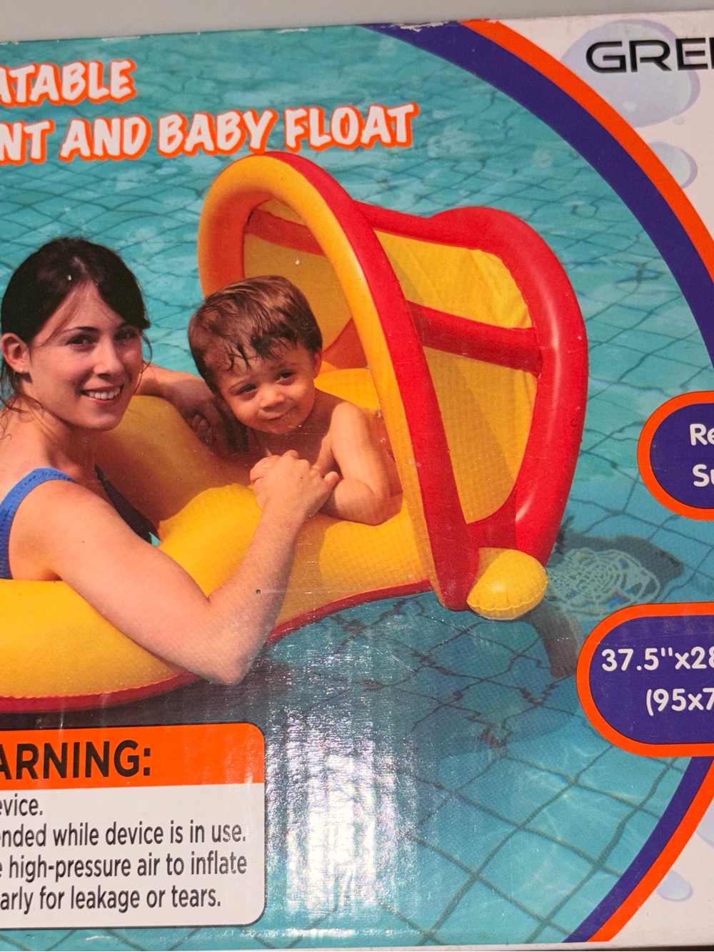 Inflatable Baby Pool Float with Sun Canopy — Yellow and Red